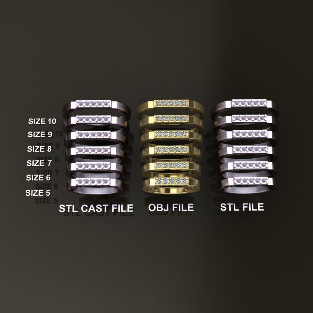 STEP BAR DIAMOND RING BAND NARROW MIX SIZE 3D print model_2