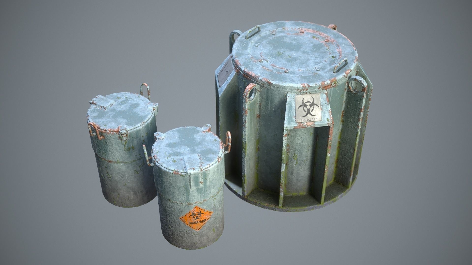 Biohazard toxic barrels Game-ready Low-poly 3D model_4