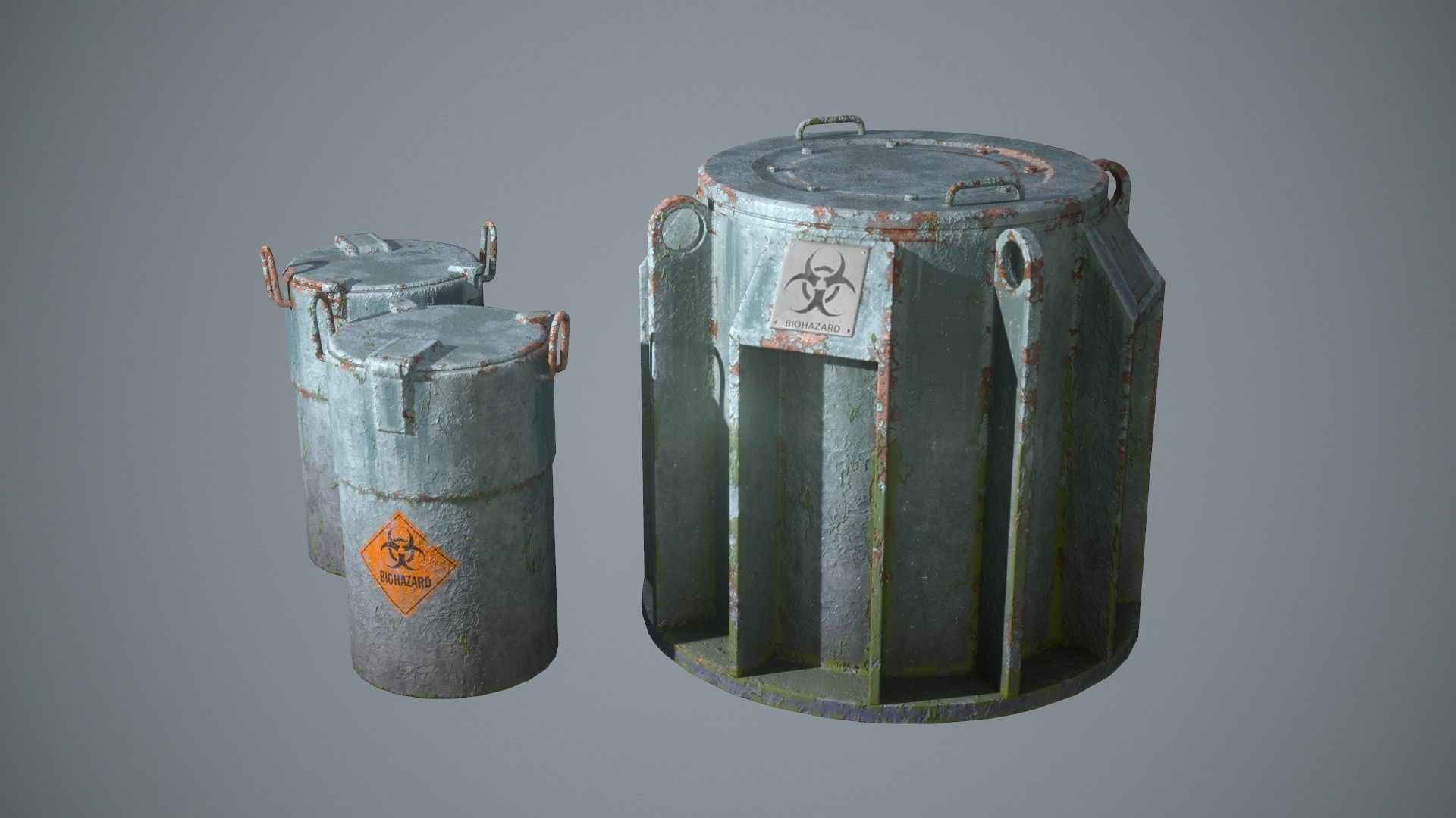 Biohazard toxic barrels Game-ready Low-poly 3D model_7
