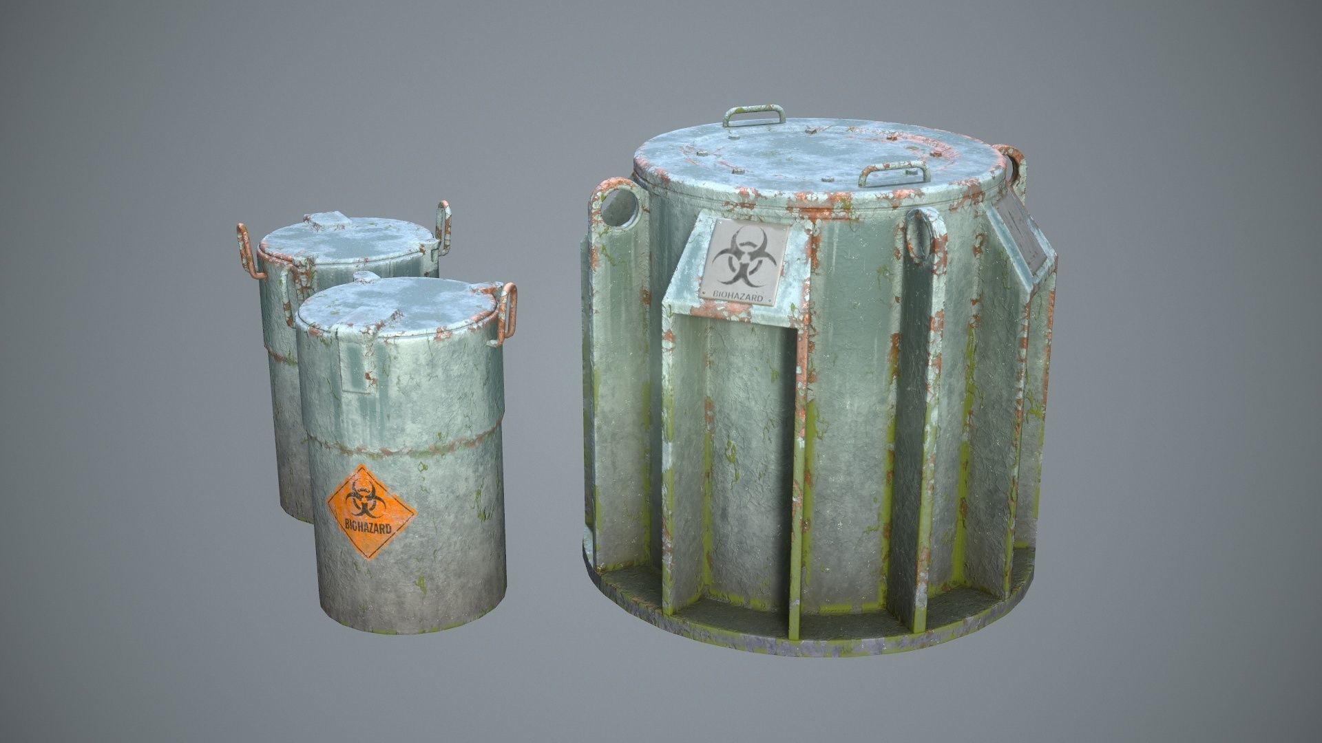 Biohazard toxic barrels Game-ready Low-poly 3D model_3