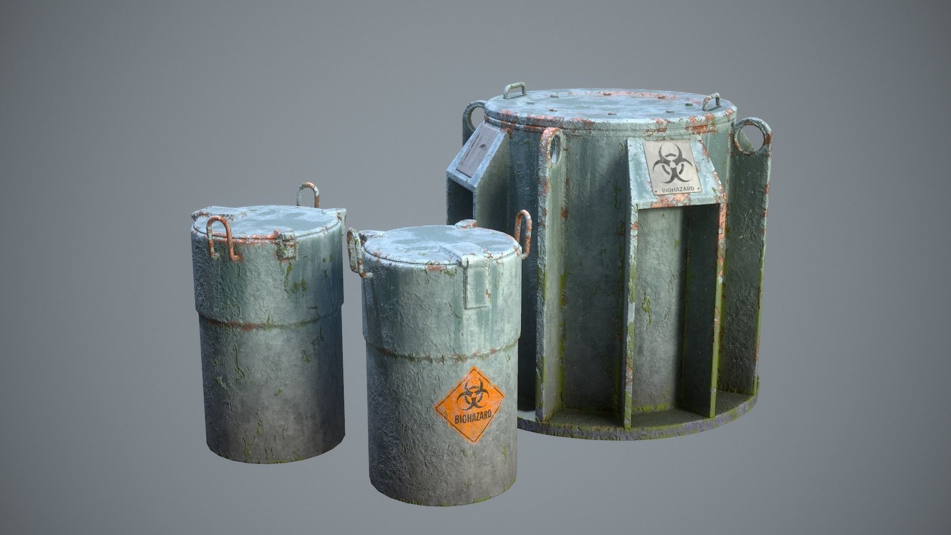 Biohazard toxic barrels Game-ready Low-poly 3D model_0