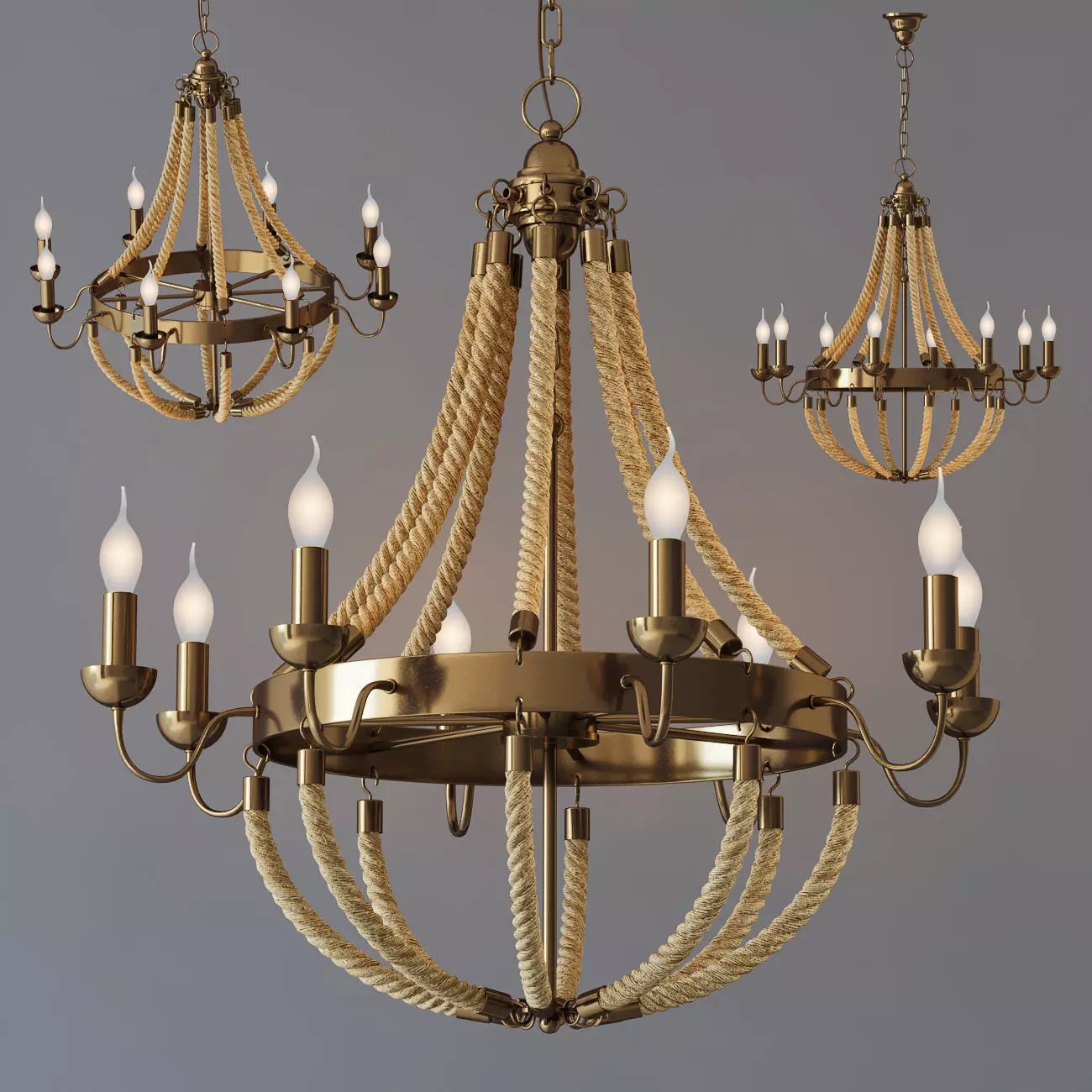 Chandelier Rattan Chandelier Metall 8 Loft Rope Light 3D model