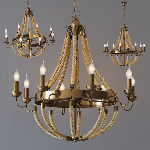 Chandelier Rattan Chandelier Metall 8 Loft Rope Light 3D model