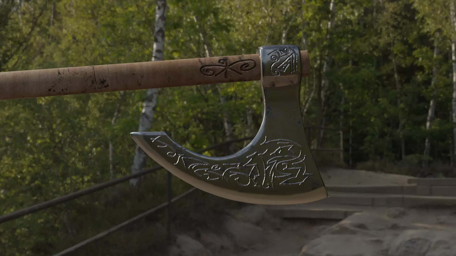 Viking Battle axe Low-poly 3D model_0