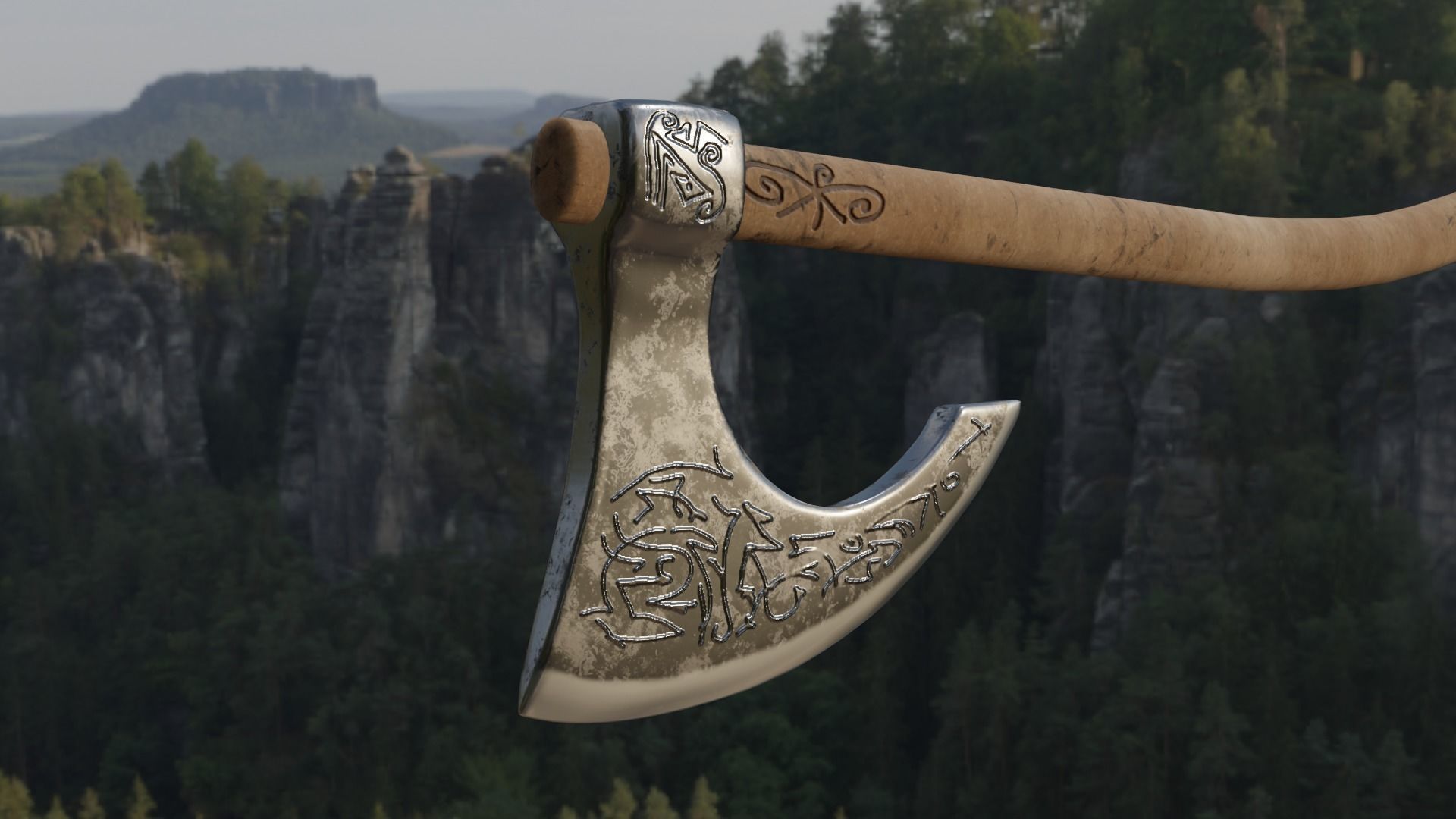 Viking Battle axe Low-poly 3D model_1