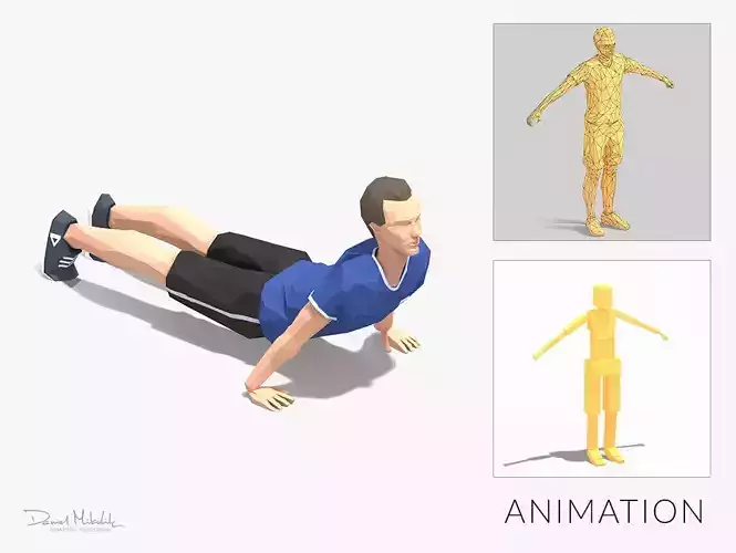Hindu Pushups  Exercise Man Animation Low-poly 3D model
