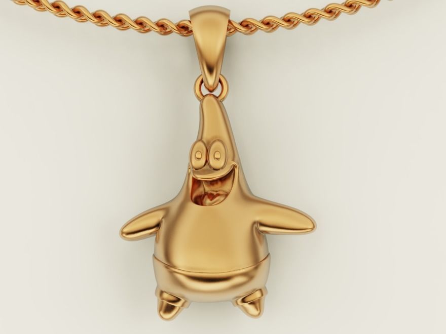 Patrick Star Pendant Sculpture jewelry gold 3D print model_1