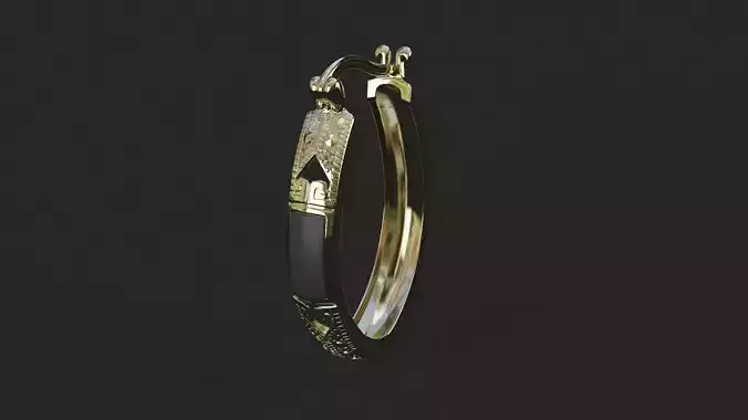 Earring gold hoop ring with ace of spades 3D model