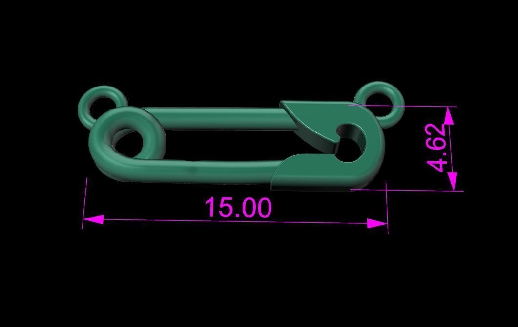 Safety Pin Pendant 15MM WIDTH LENGTH SMALL SIZE 3D print model_9