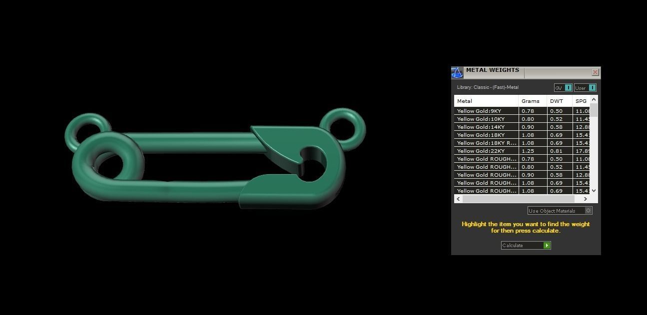 Safety Pin Pendant 15MM WIDTH LENGTH SMALL SIZE 3D print model_8