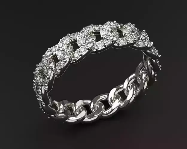 Panzer Cuban chain ring with gems jewelry 3d model 3D print model
