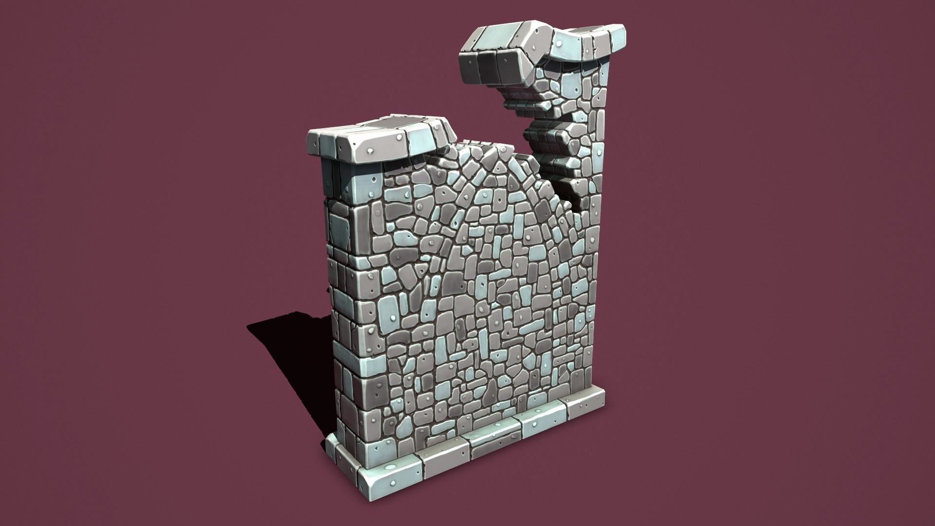 Fantasy wall 1 broken Low-poly 3D model_4
