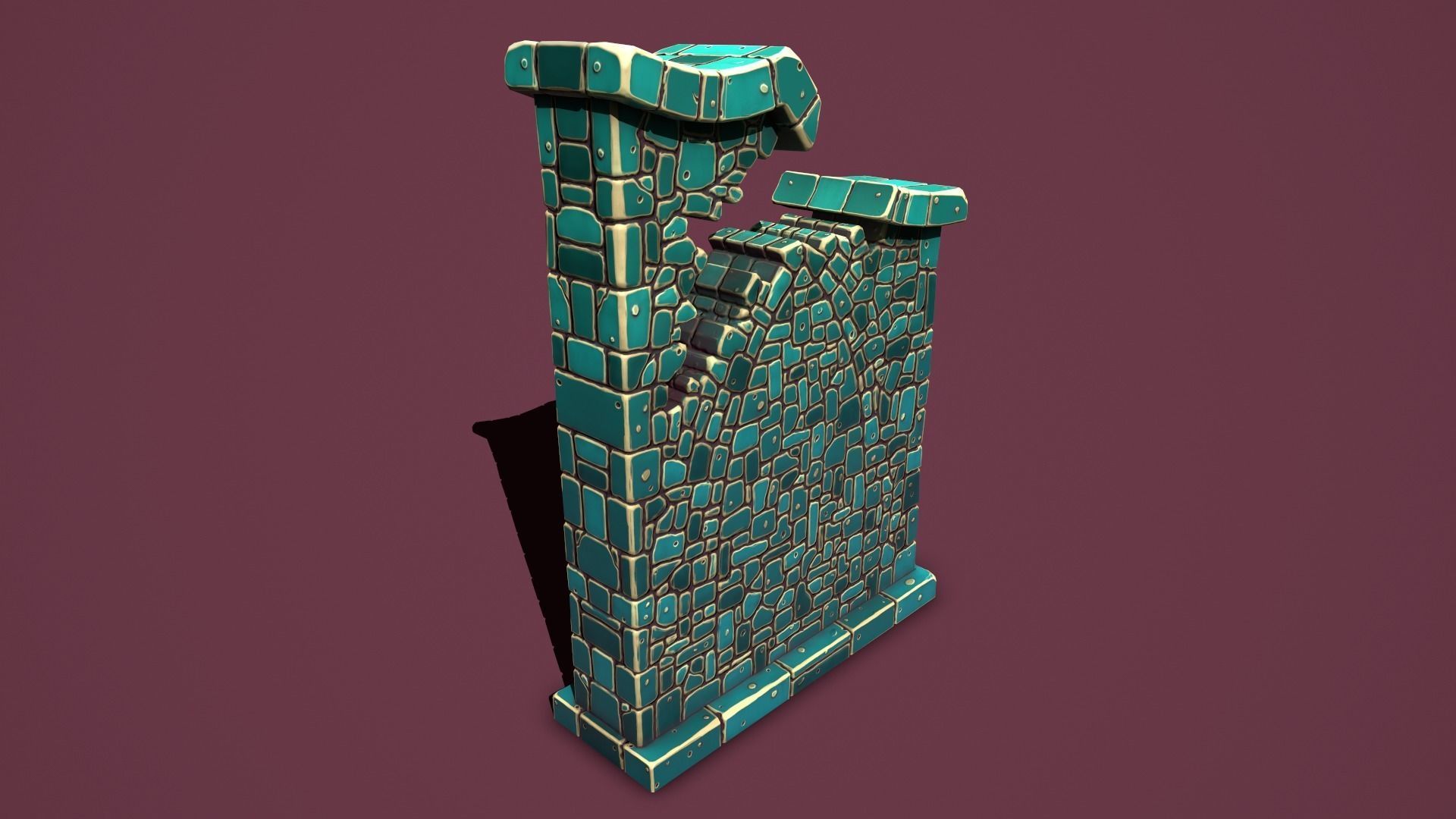 Fantasy wall 1 broken Low-poly 3D model_10