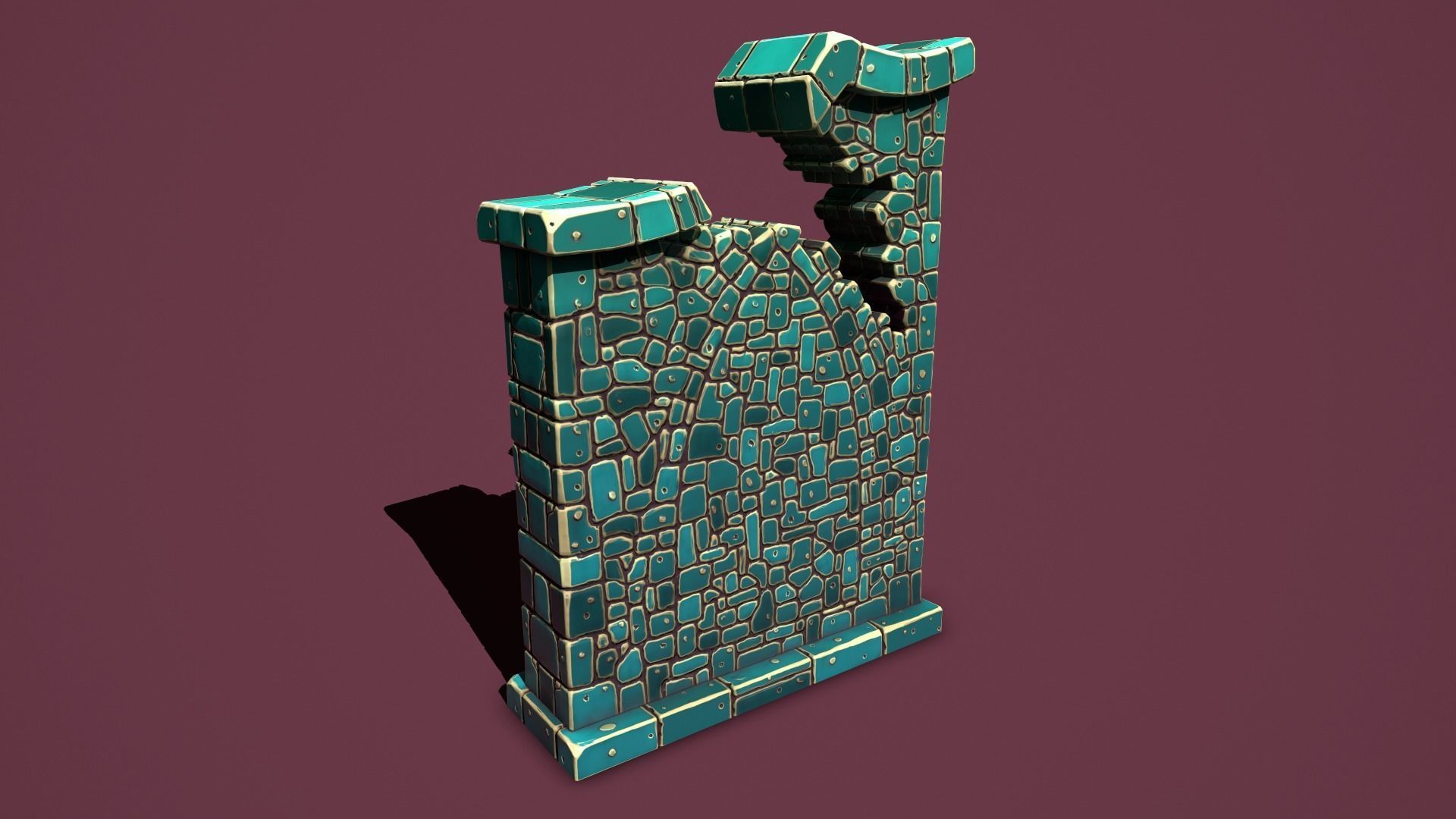 Fantasy wall 1 broken Low-poly 3D model_1