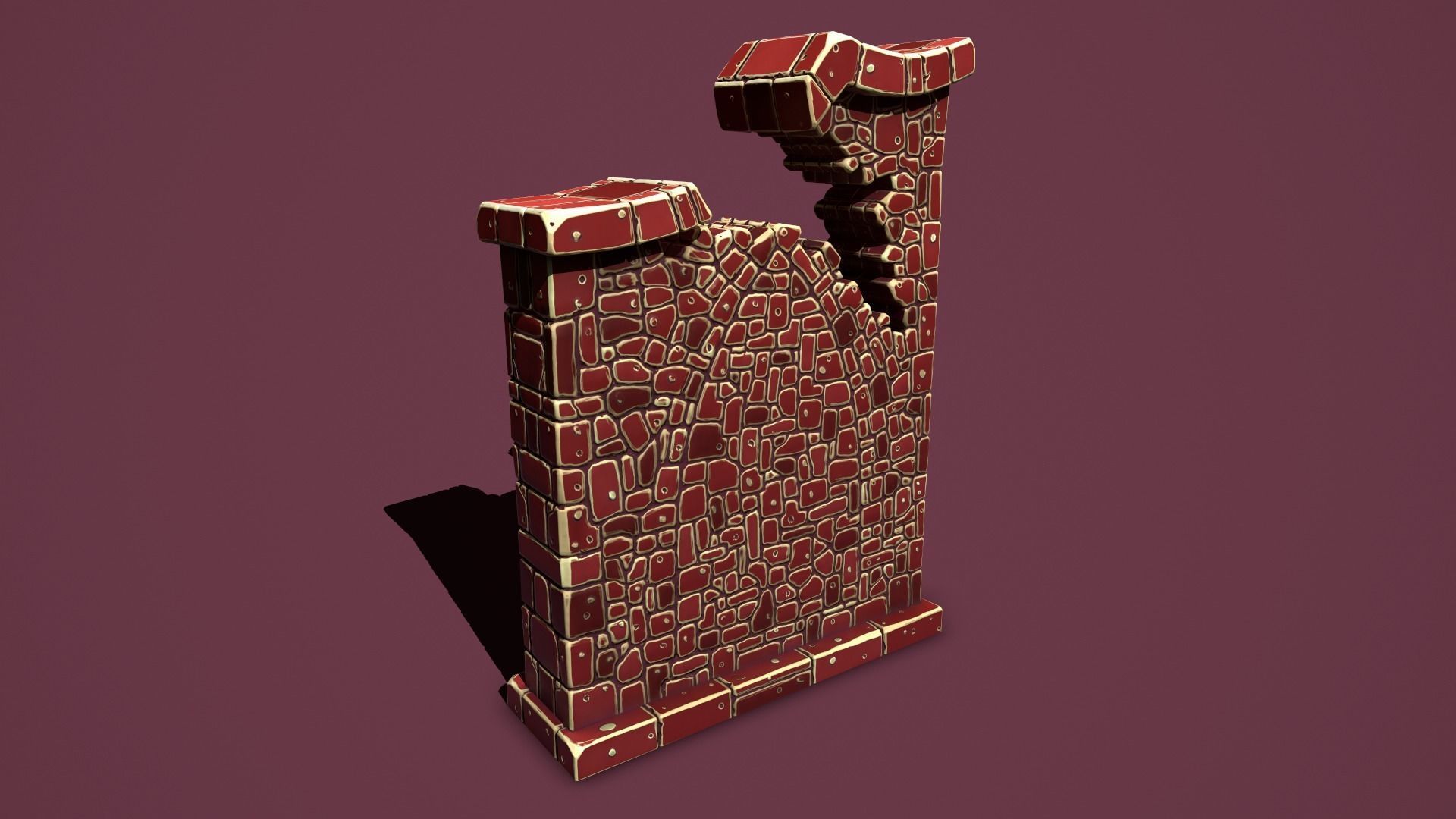 Fantasy wall 1 broken Low-poly 3D model_3