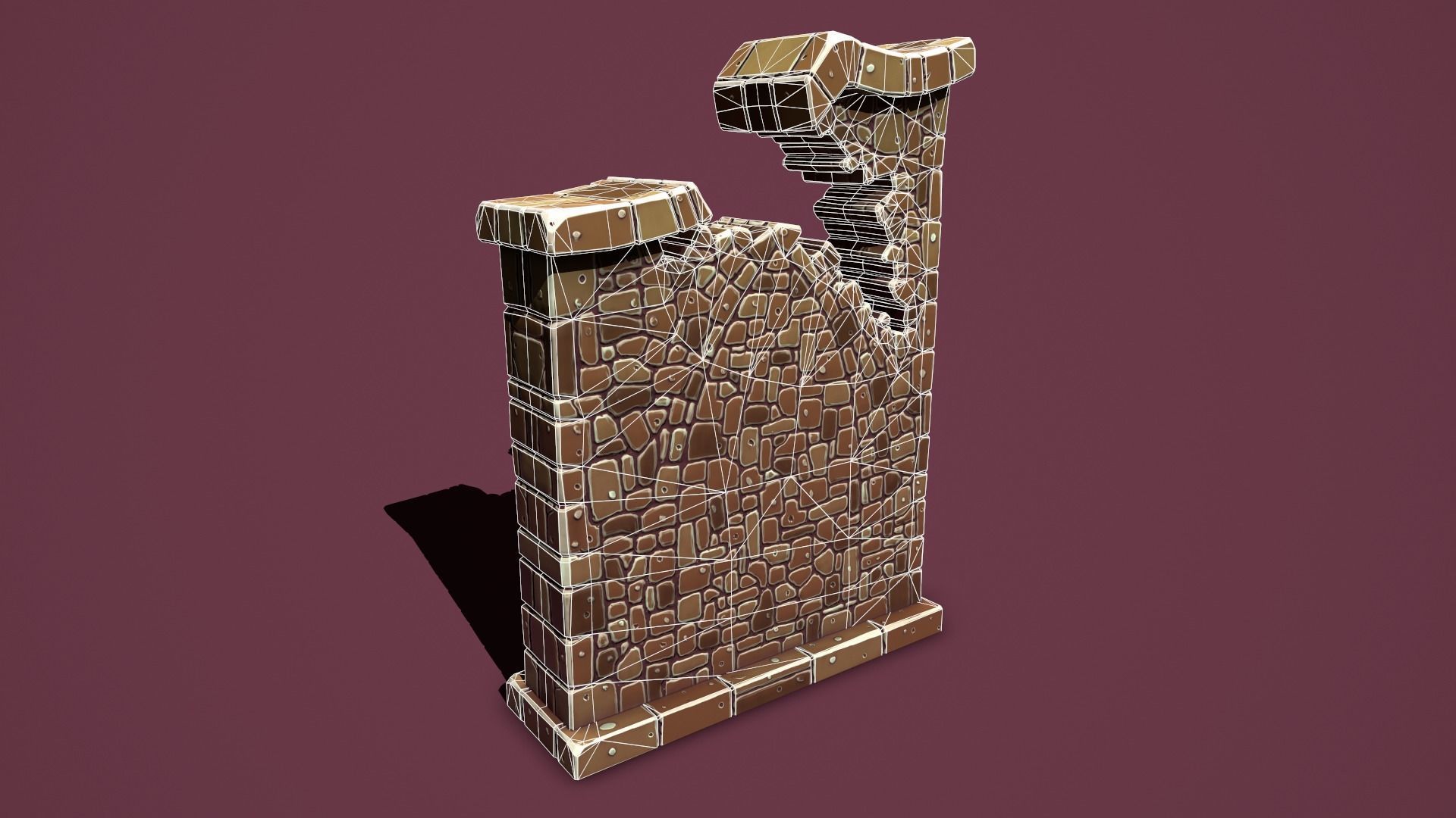 Fantasy wall 1 broken Low-poly 3D model_2