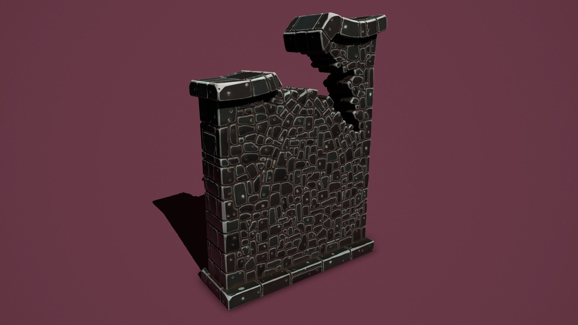Fantasy wall 1 broken Low-poly 3D model_7