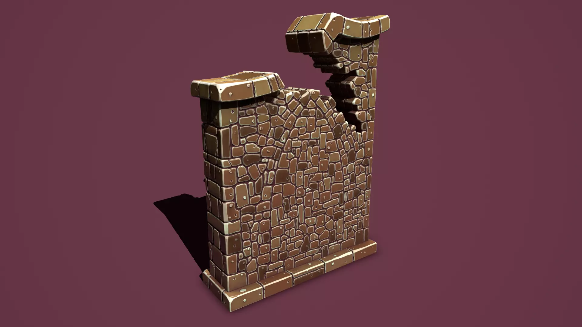 Fantasy wall 1 broken Low-poly 3D model_0