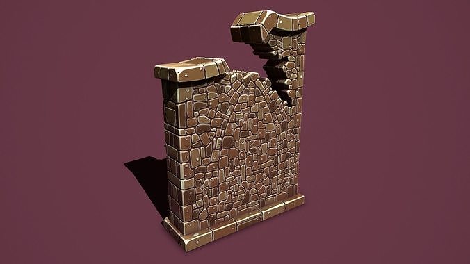 Fantasy wall 1 broken Low-poly 3D model