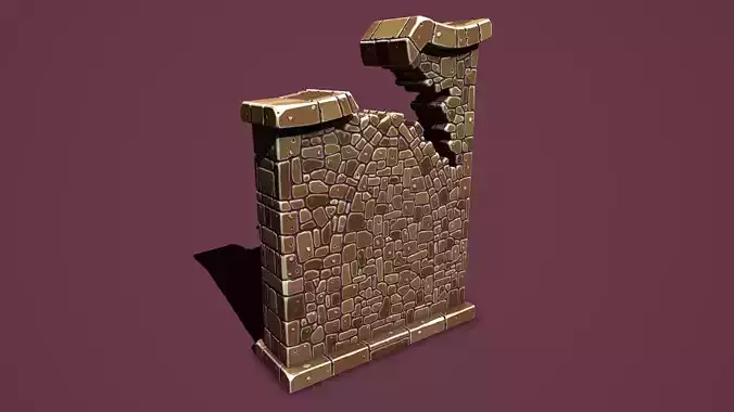 Fantasy wall 1 broken Low-poly 3D model