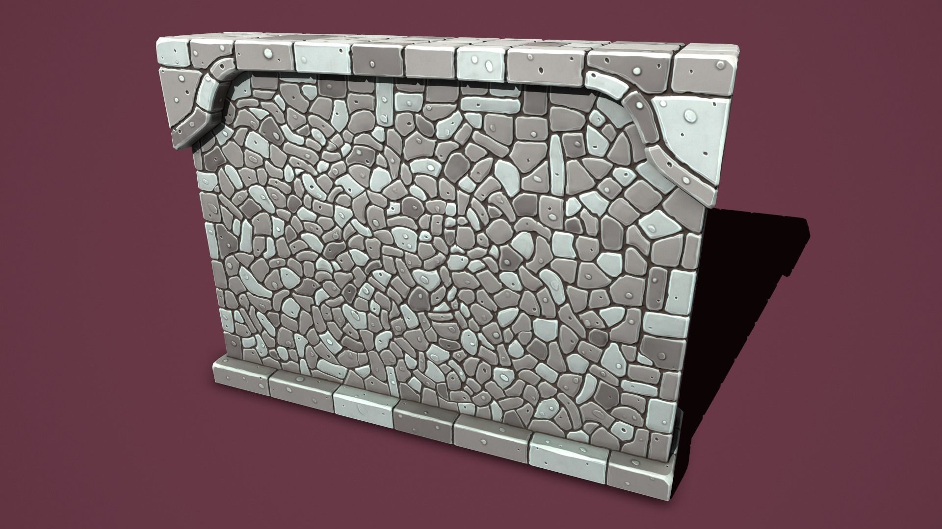 Fantasy wall 2 simple version Low-poly 3D model_4