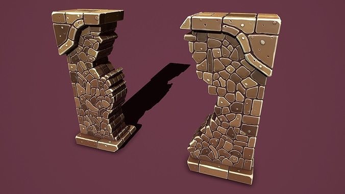 Fantasy wall 2 broken Low-poly 3D model