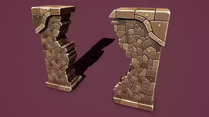 Fantasy wall 2 broken Low-poly 3D model