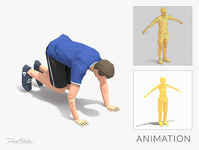 Plank Ins  Exercise Man Animation Low-poly 3D model
