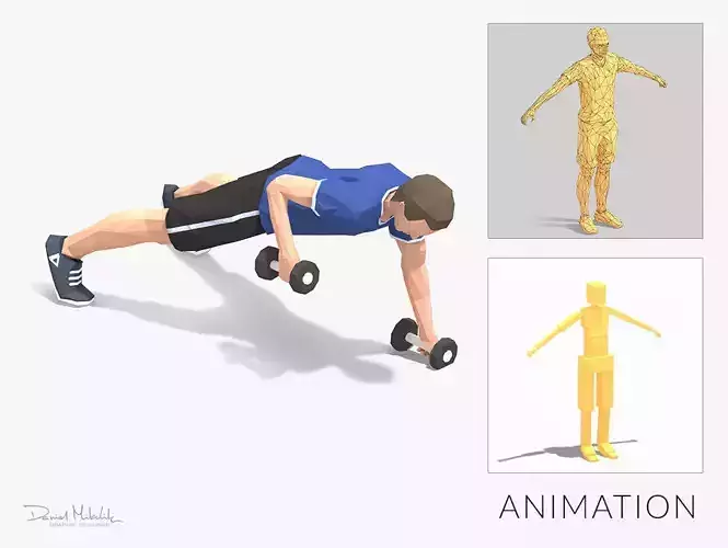 Plank Row Exercise Man Animation Low-poly 3D model