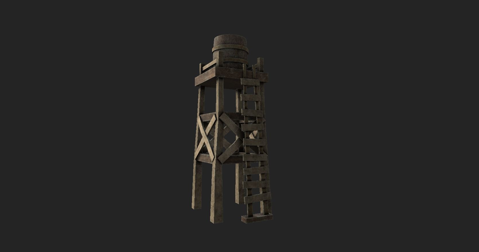 Western Water Tower Wooden - Old West - Backdrop Full Perm Low-poly 3D model_4