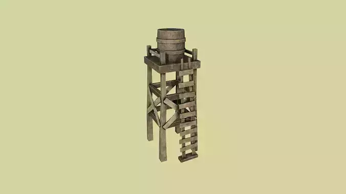 Western Water Tower Wooden - Old West - Backdrop Full Perm Low-poly 3D model