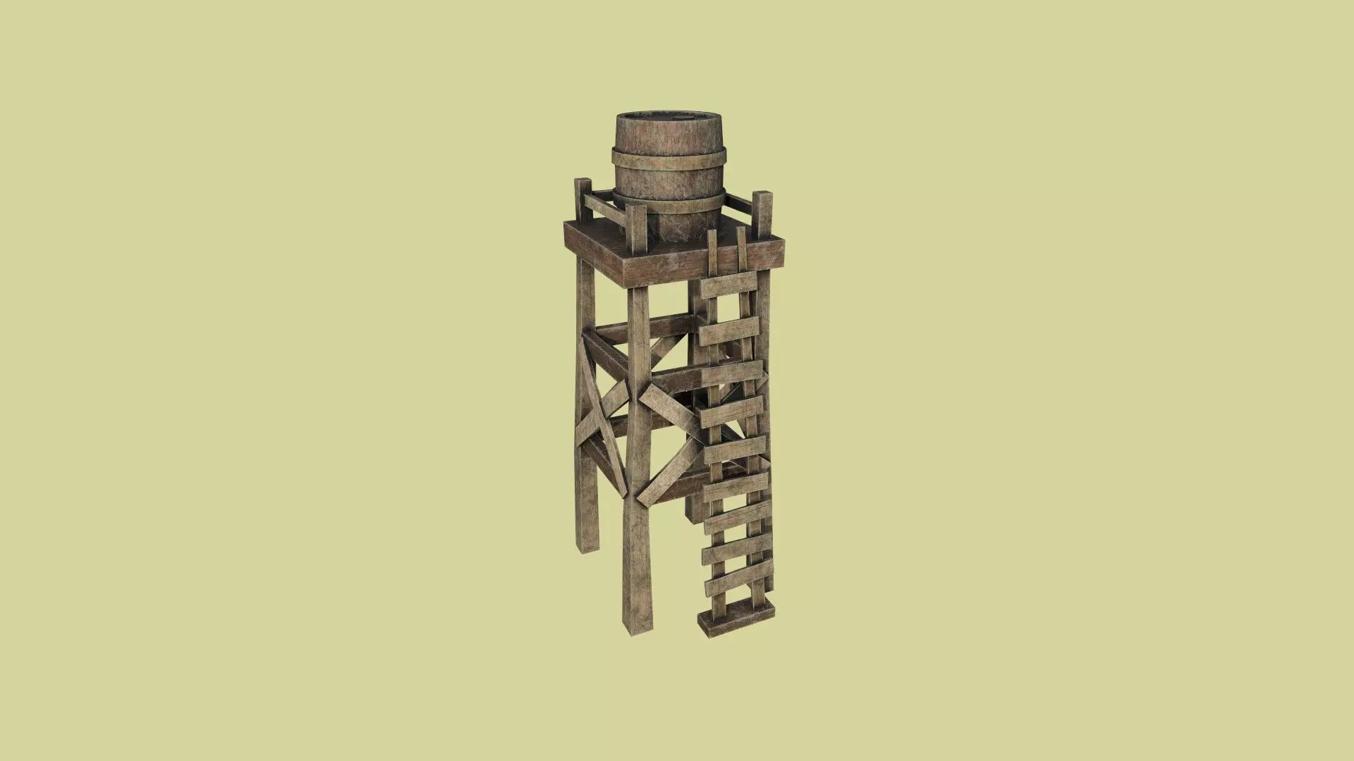 Western Water Tower Wooden - Old West - Backdrop Full Perm Low-poly 3D model_0