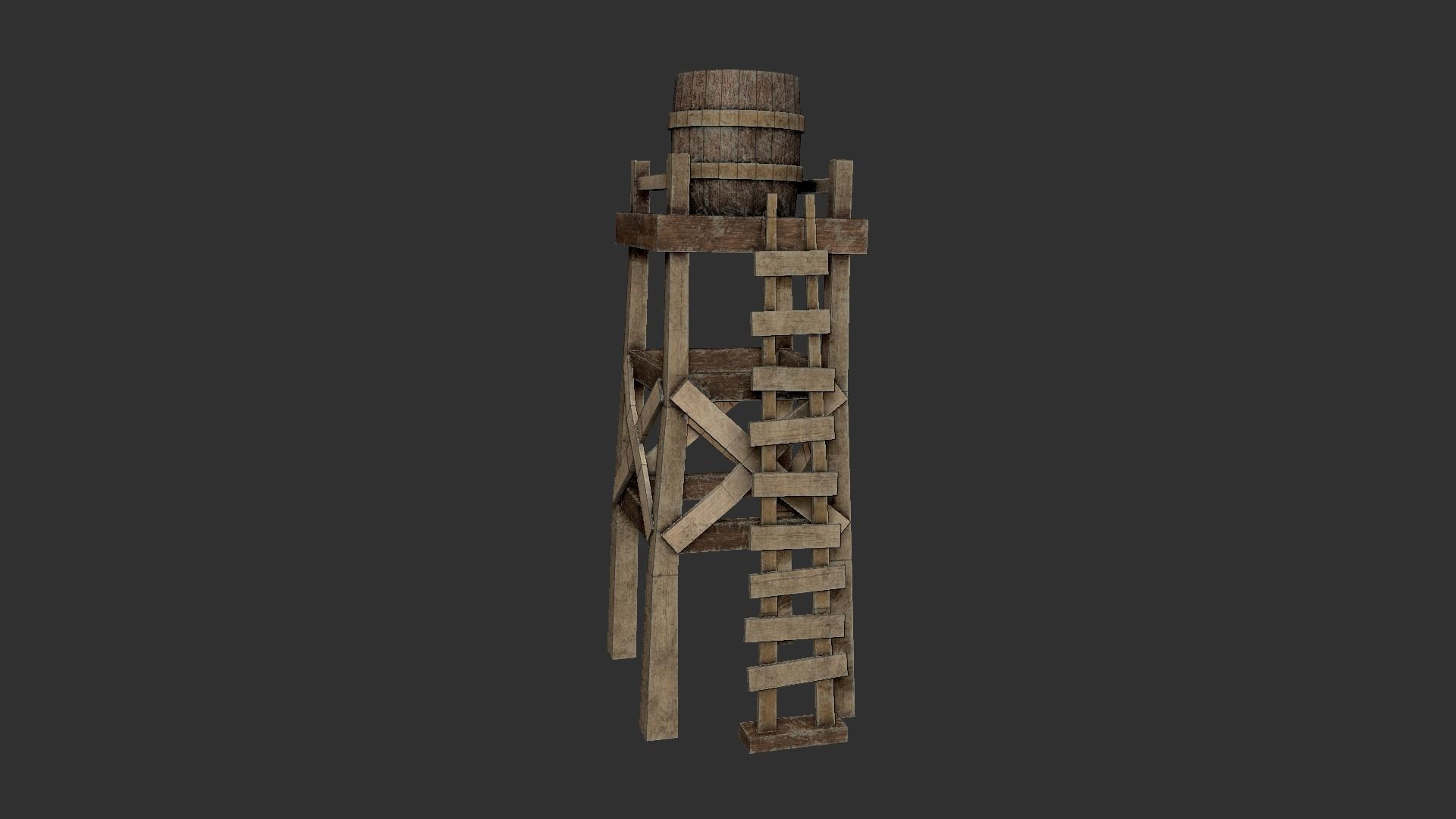 Western Water Tower Wooden - Old West - Backdrop Full Perm Low-poly 3D model_13