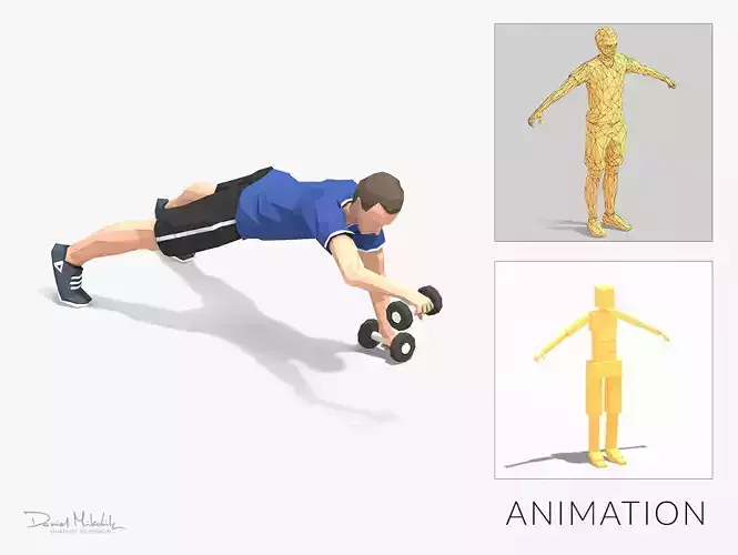 pushup forward raise Exercise Man Animation Low-poly 3D model