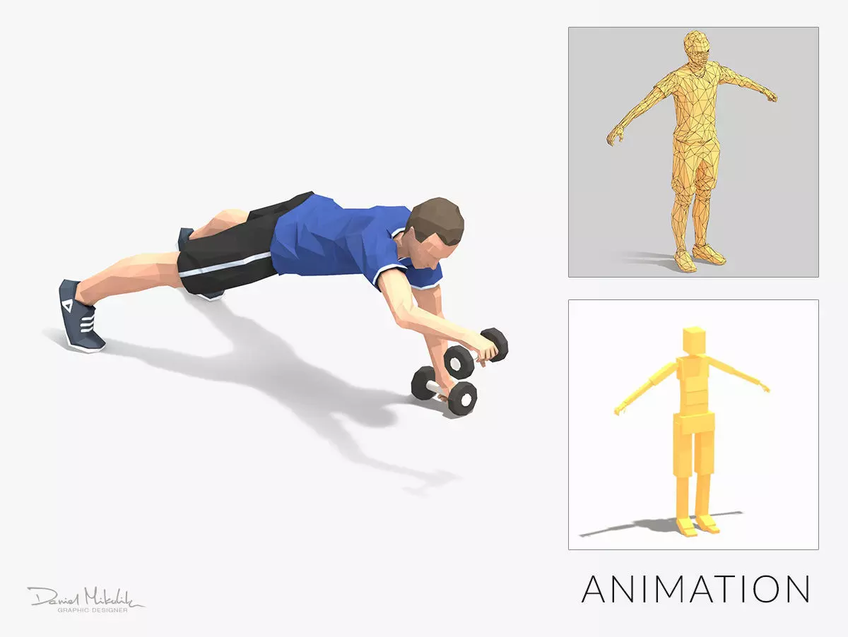 pushup forward raise Exercise Man Animation Low-poly 3D model_0