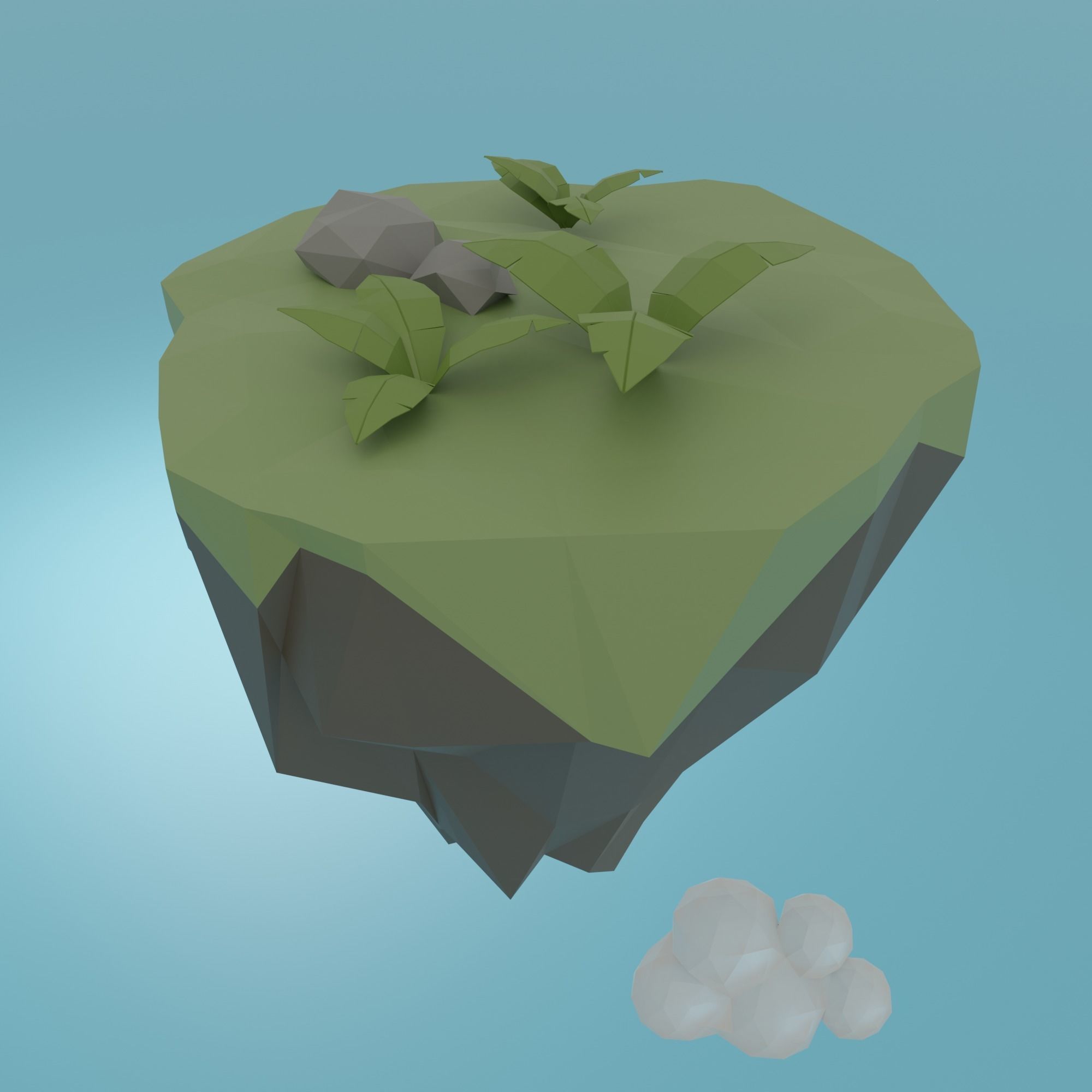 Floating island Low-poly 3D model_3