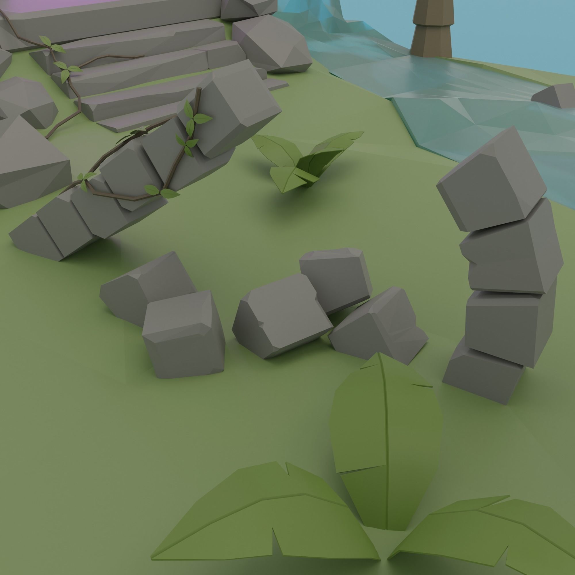 Floating island Low-poly 3D model_8
