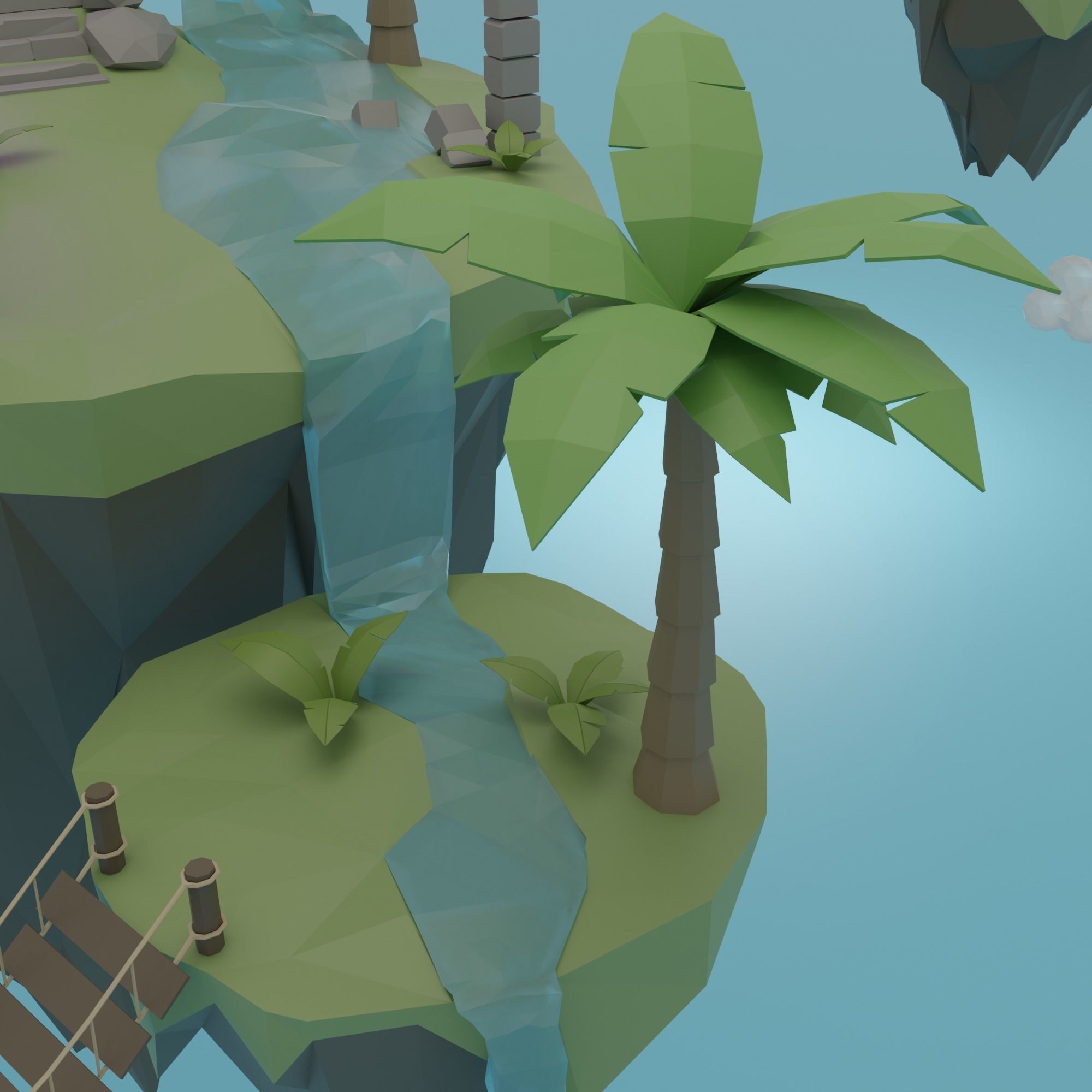 Floating island Low-poly 3D model_7