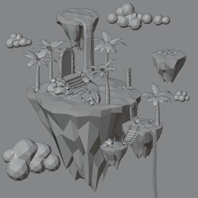 Floating island Low-poly 3D model_1