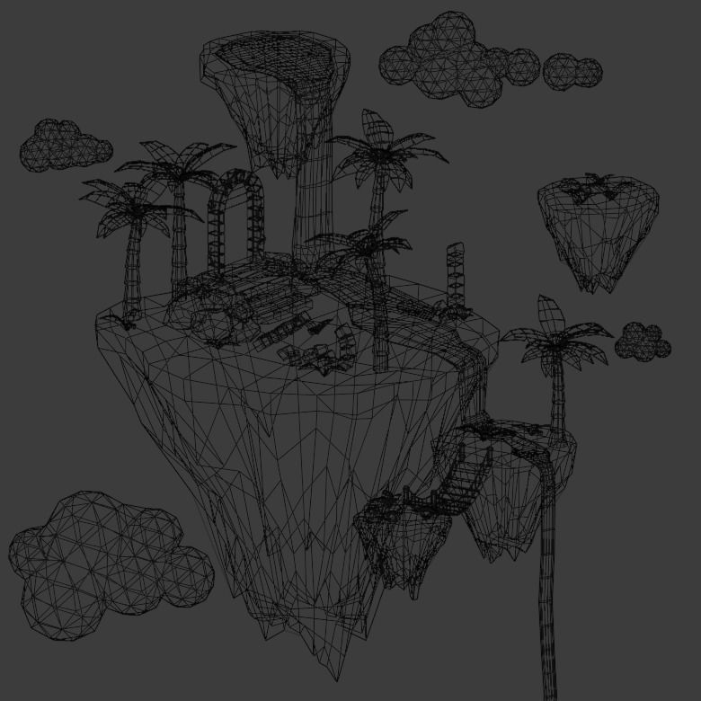 Floating island Low-poly 3D model_2