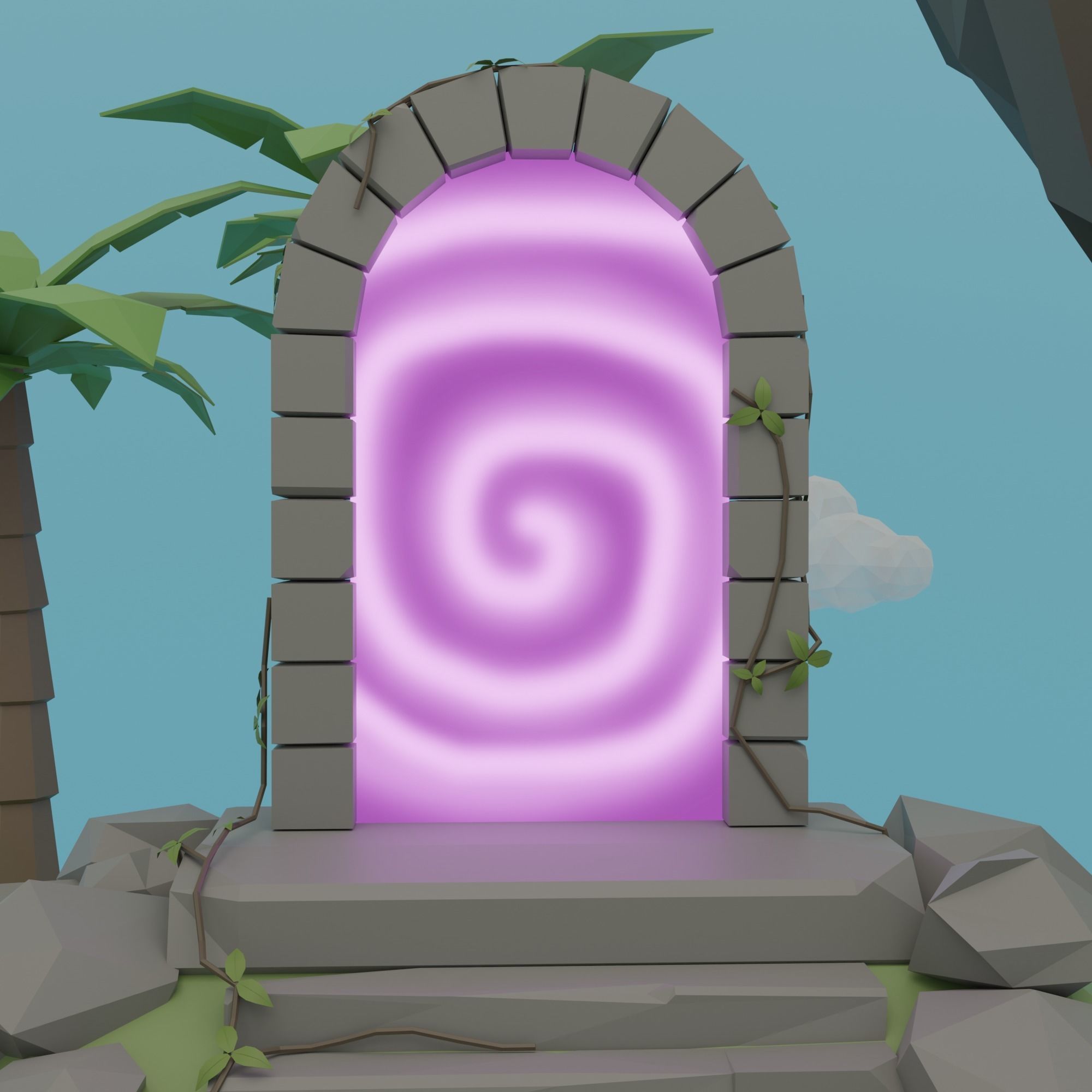 Floating island Low-poly 3D model_10