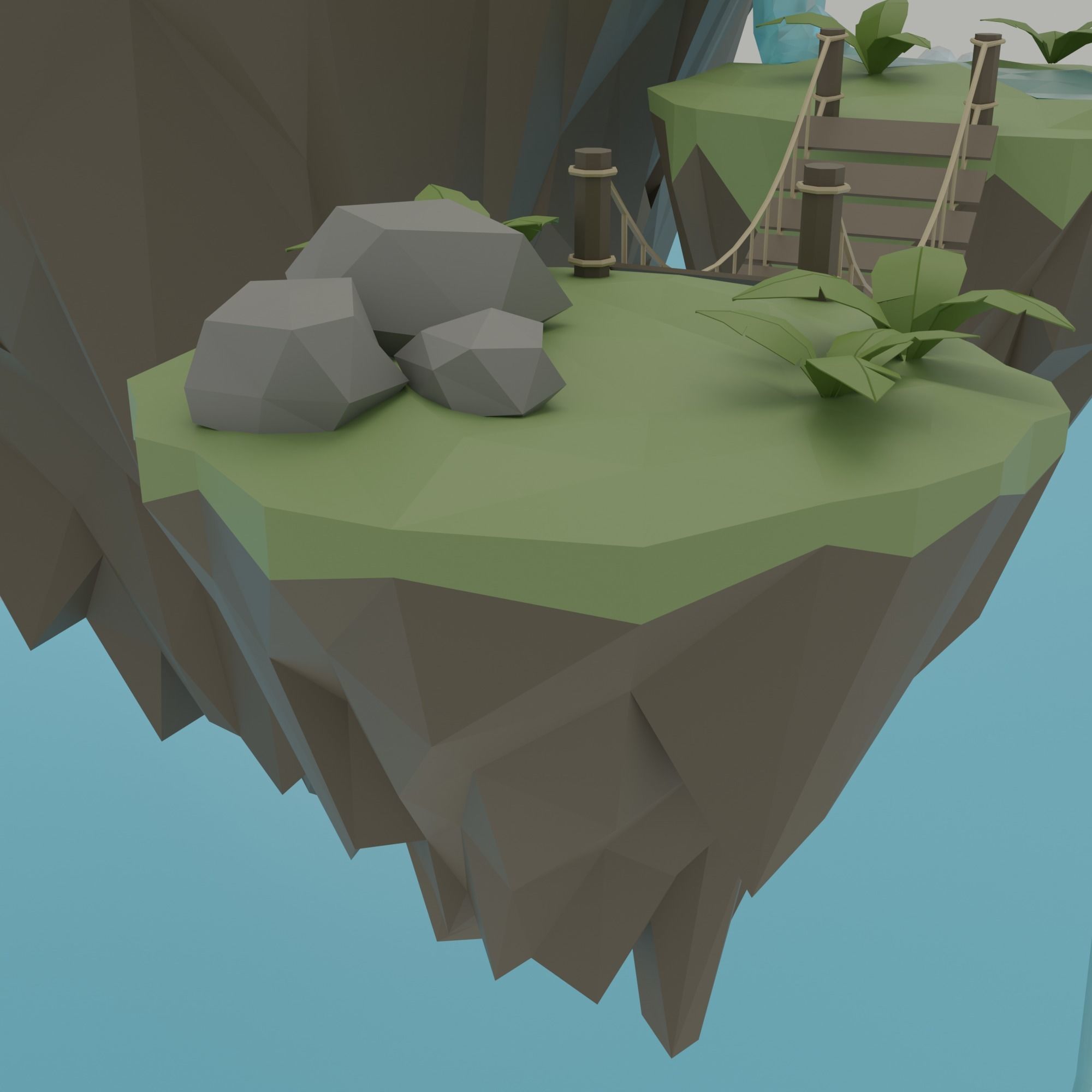 Floating island Low-poly 3D model_5
