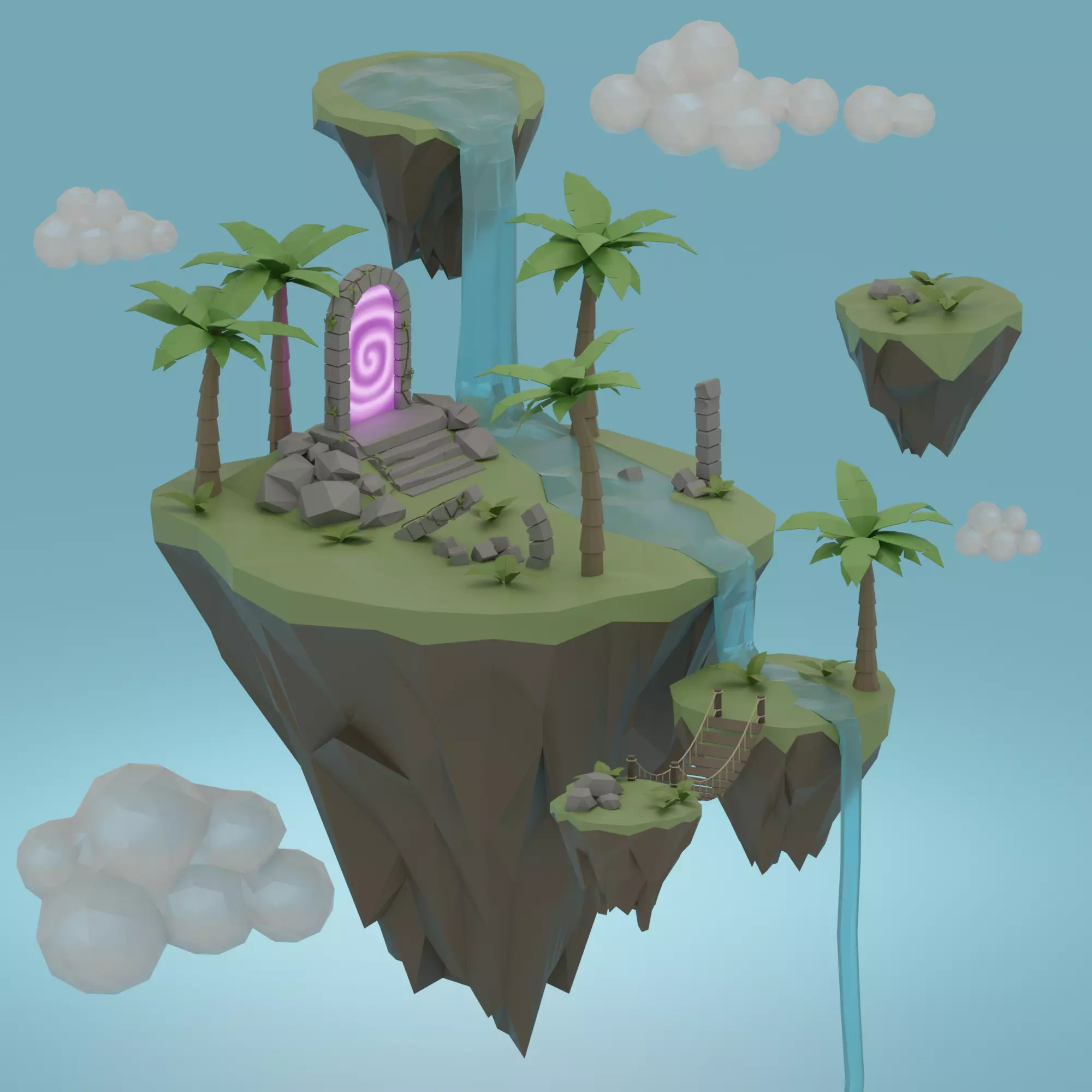 Floating island Low-poly 3D model_0