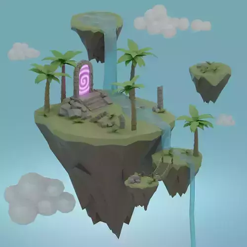 Floating island Low-poly 3D model