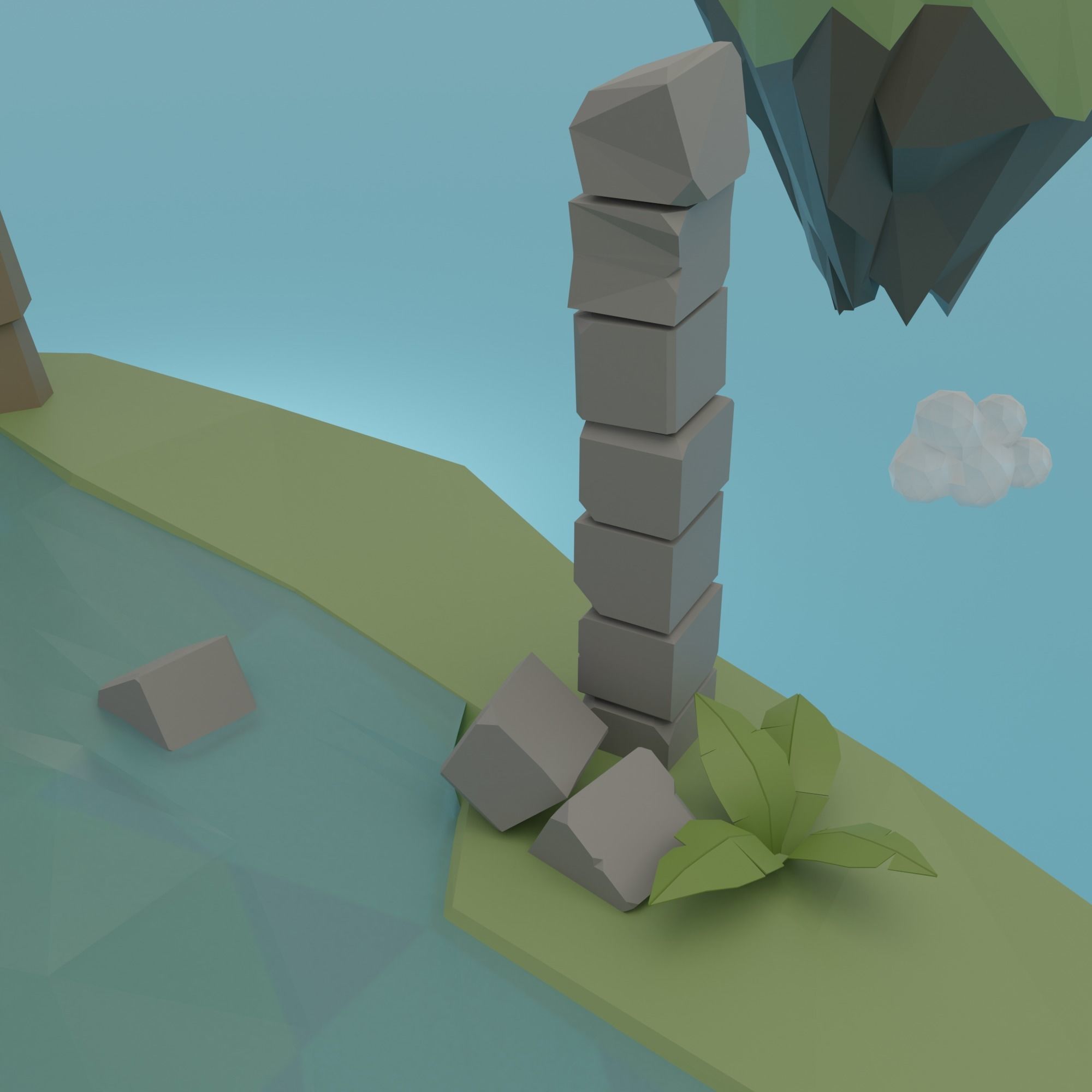 Floating island Low-poly 3D model_9
