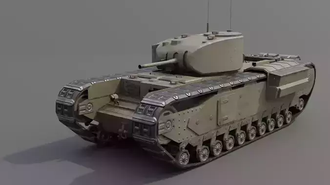 Churchill MK II Infantry Support Heavy Tank Low-poly 3D model