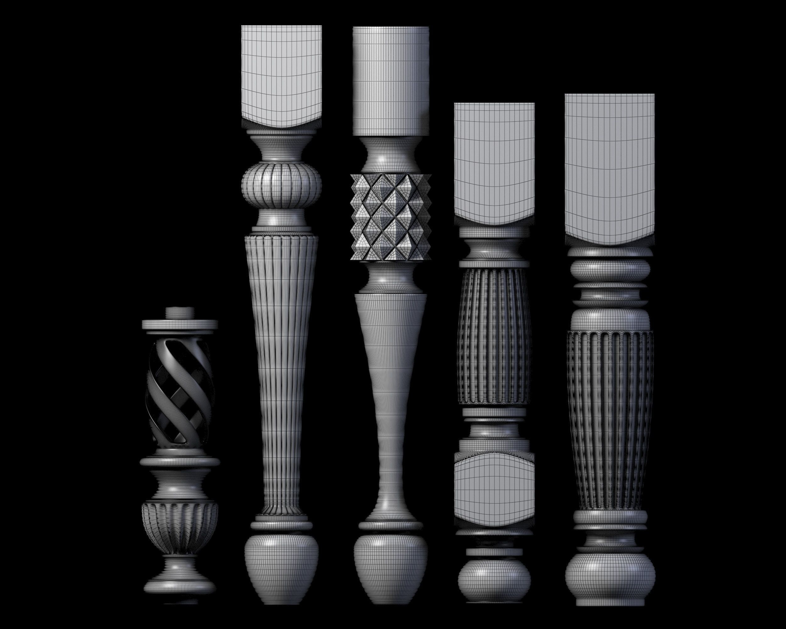 5 Baluster set of different pillars 3D model_1