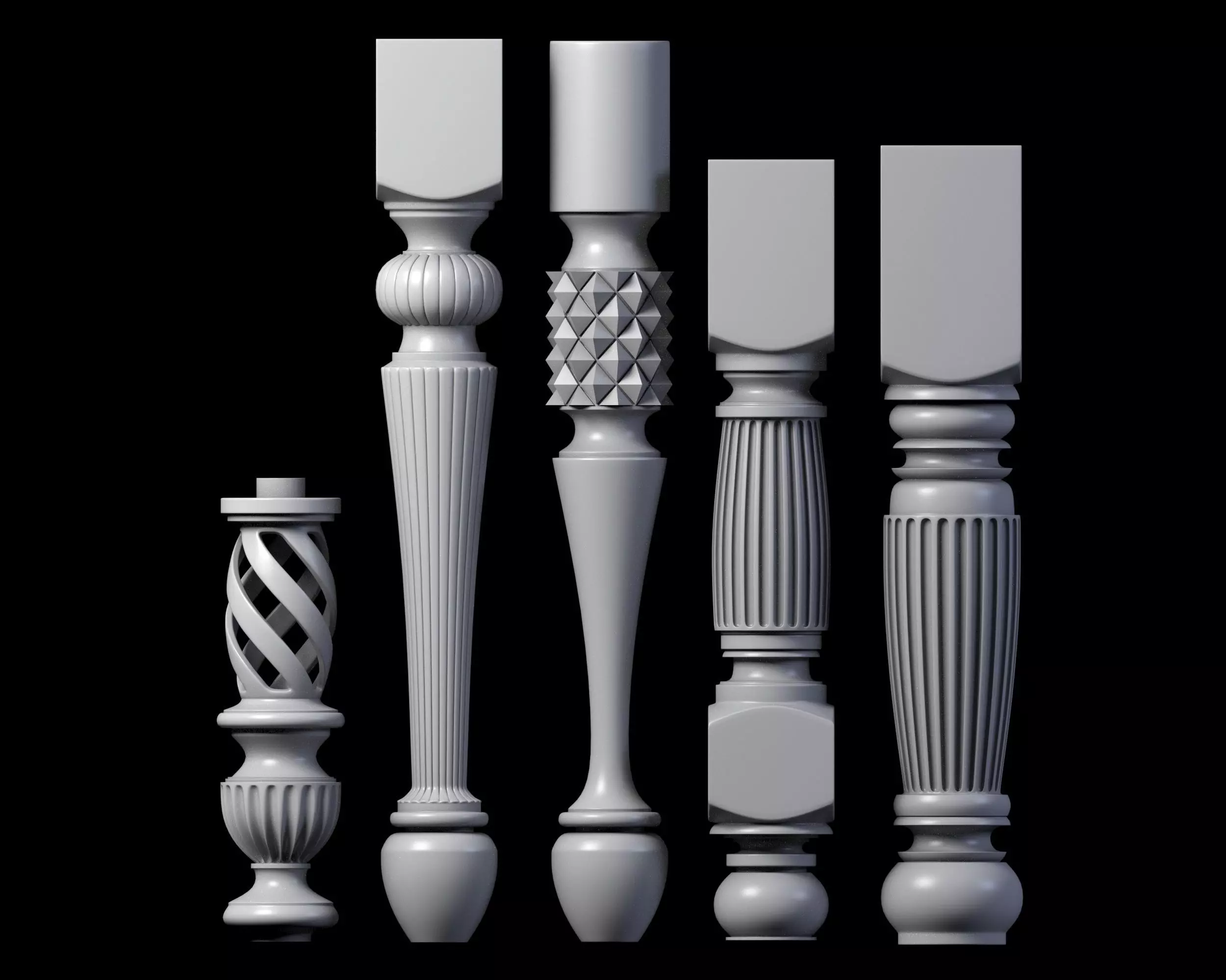 5 Baluster set of different pillars 3D model_0