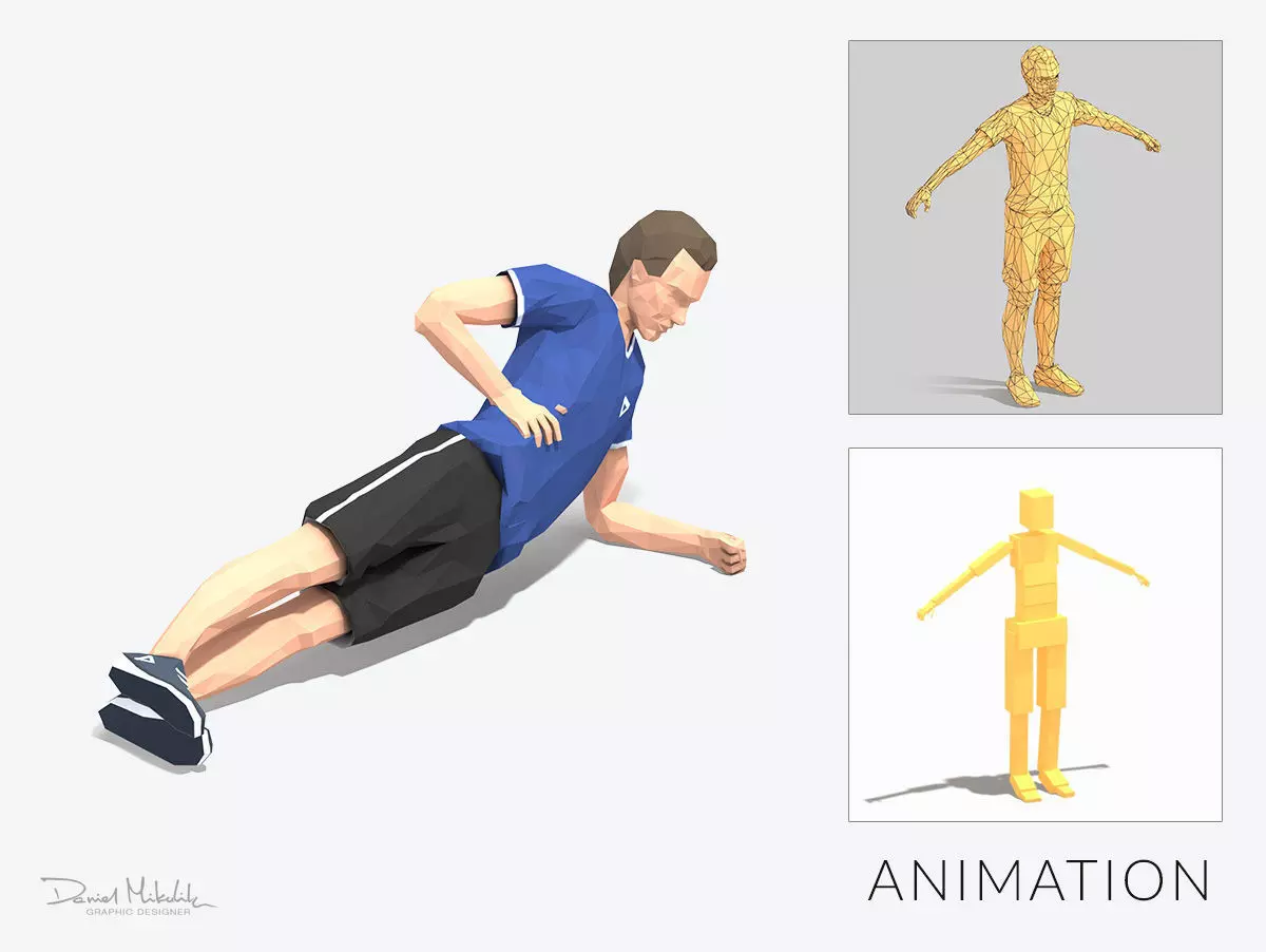 Side plank up and down Exercise Man Animation Low-poly 3D model_0