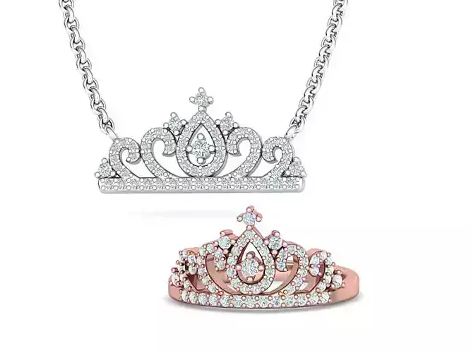 Crown Tiara Ring and Necklace collection with discount 